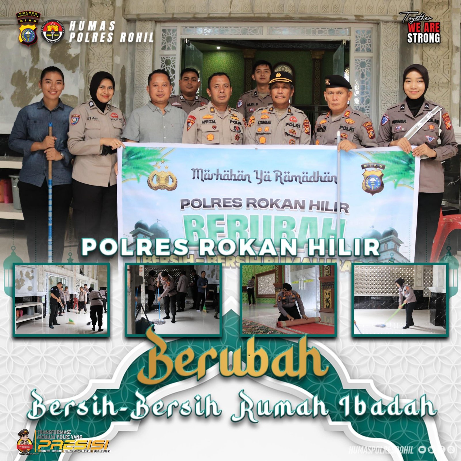 Kapolres Rohil Bersama Jajaran Melakukan Kegiatan Membersihkan Rumah Ibadah di Masjid Al Ikhlas Banjar XII