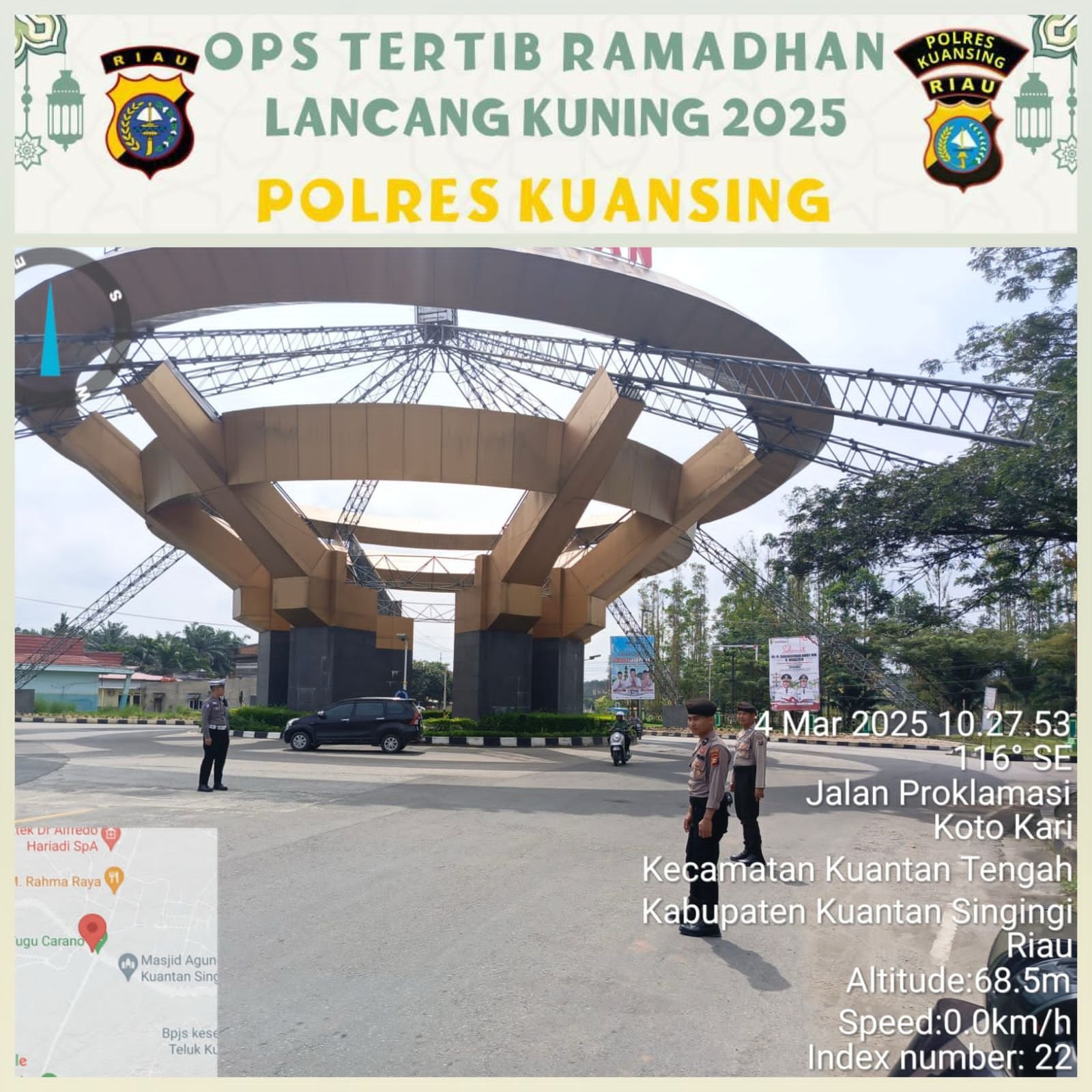 Polres Kuansing Laksanakan Pam dan Gatur Lalin di Pos Pam Tugu Cerano Dalam Rangka Operasi Tertib Ramadhan Lancang Kuning 2025