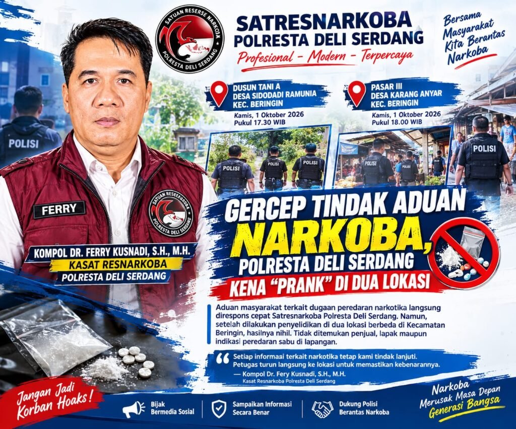 Gerak Cepat Satresnarkoba Polresta Deli Serdang Tindak Aduan Warga, Dua Lokasi Diduga Sarang Sabu Ternyata Nihil
